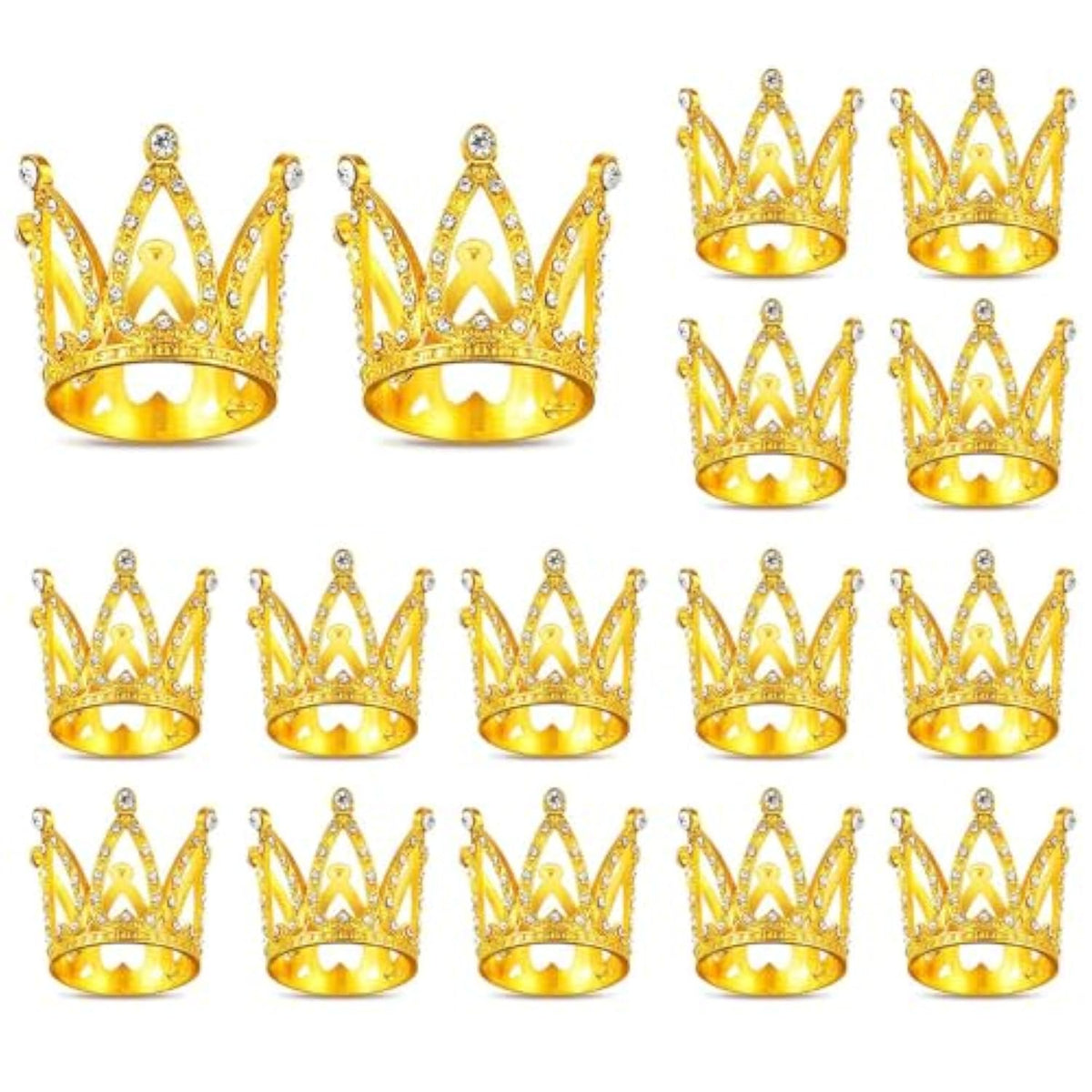 16Pcs Mini Crown Cake Topper Crown Tiara Cake Topper Baby Princess Tiara Crown Rhinestone Crown Cake Decorations For Baby Shower Princess Themed Birthday Wedding Party(Gold)