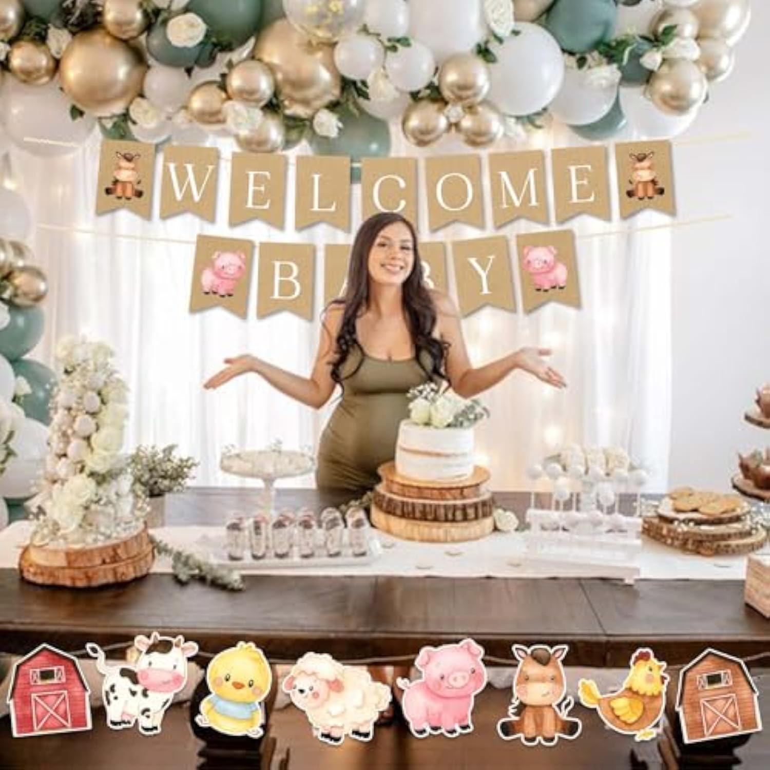 Farm Baby Shower Banner, Farm Animals Party Decorations, Welcome Baby Banners Party Supplies For Boys Girls, Horse Cow Pig Chicken Birthday Party Decor
