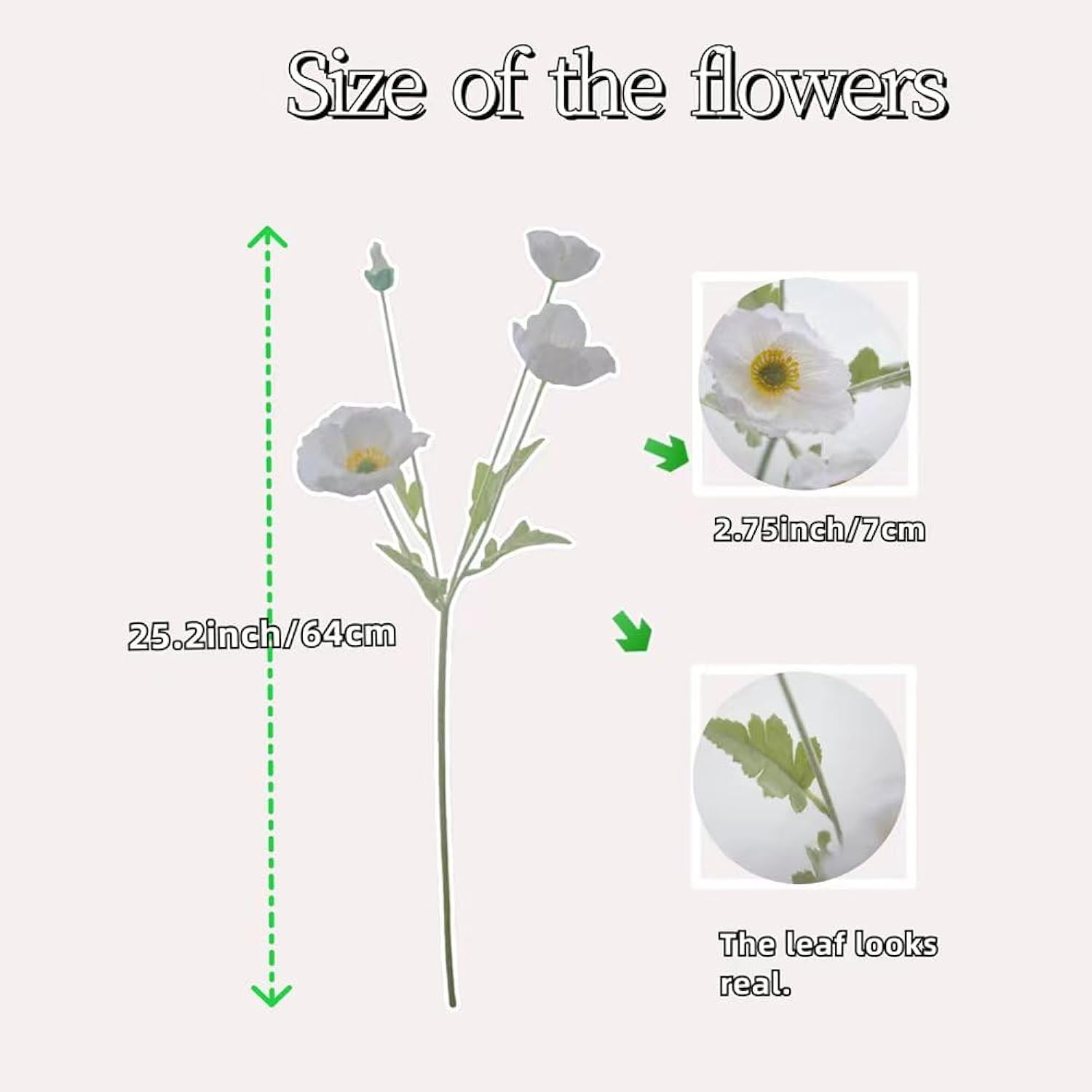 Elegant White Poppies, 5-Stem Artificial Flowers In Vase - Realistic Faux Decor For Home & Wedding, Thoughtful Gift For Holiday & Memorial Day