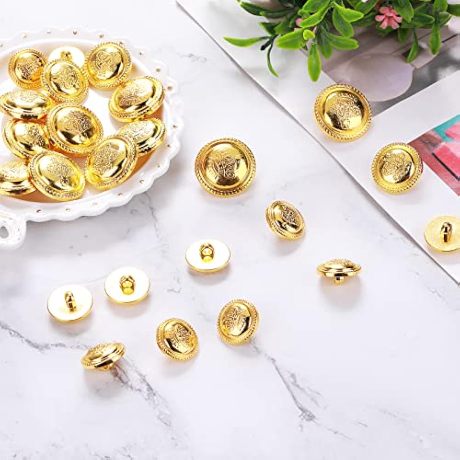 40 Pcs Gold Buttons For Blazer, Vintage Sewing Buttons For Jeans Suits