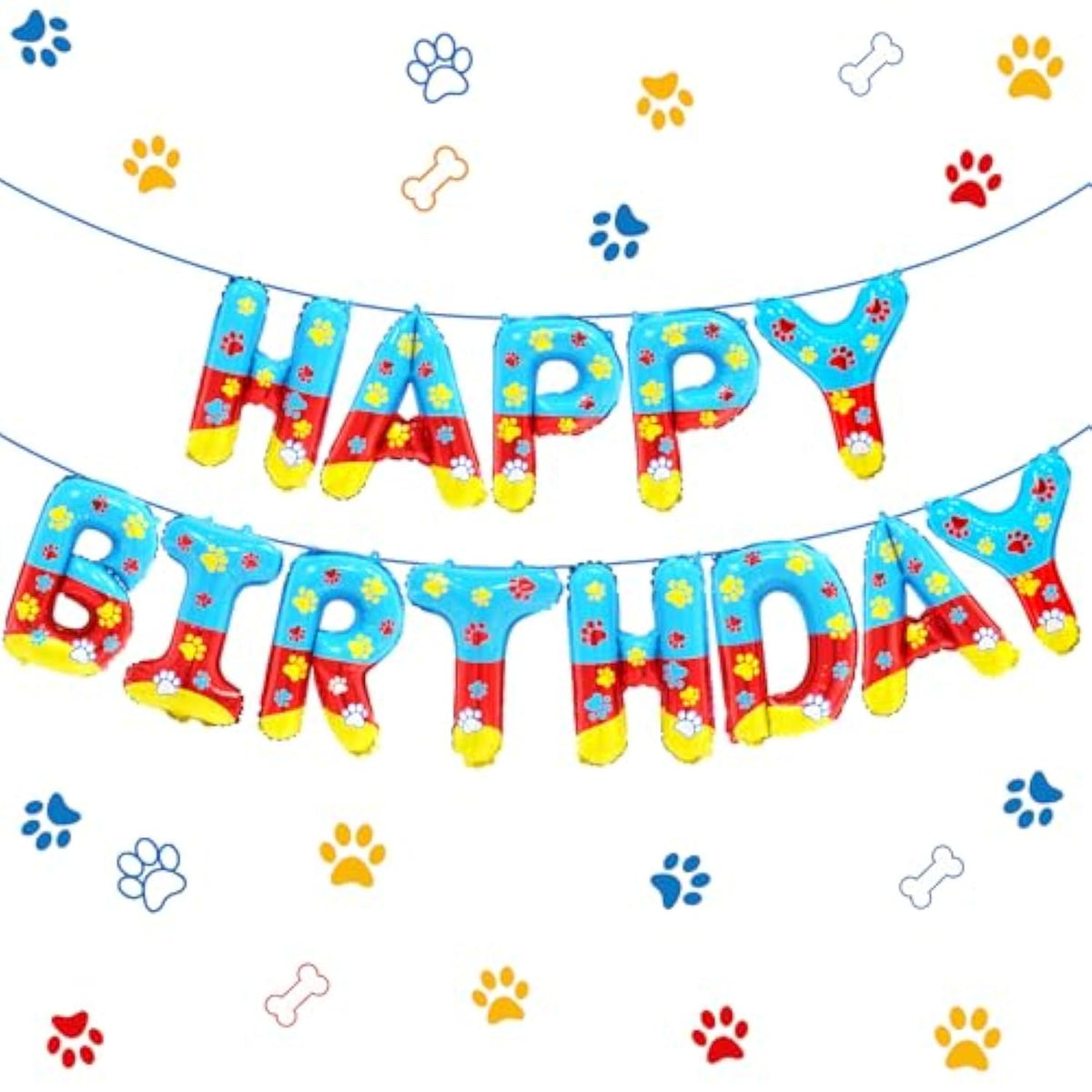 Cartoon Dog Paw Print Birthday Banner — Puppy-Themed Foil Balloons & Party Decor for Kids