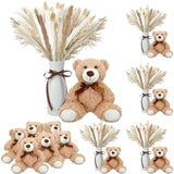6 Sets 123 Pcs Baby Shower Table Centerpieces Dried Pampas Decor Bear Stuffed Ceramic Look Plastic Vase With Bow For Boho Wedding Bridal Shower Flowers Table Decorations(Blue,Boy)