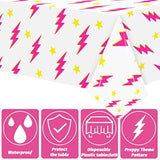 3Pcs Preppy Pink Lighting Bolt Party Tablecloths Plastic Rectangle Table Covers Disposable Y2K Tablecloth For Girls Birthday Bachelorette Early 2000S Theme Party Supplies 51.2 X 86.6 In