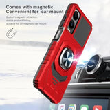 Compatible For Cricket Debut S3 (U572Ac) Case, At&T Vista 2 (U572Aa) Case, With Tempered Glass Screen Protector, Metal Ring Magnetic Support Kickstand Heavy Duty Drop Protection Phone Case (Red)