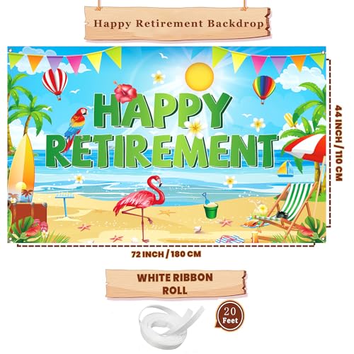 Summer Hawaiian Beach Themed Happy Retirement Banner Backdrop for Retirement Party Decorations, 71x43 Inches