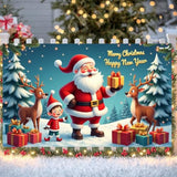 Cute Santa & Elk Banner 71x43in Christmas Photo Booth Backdrop Party Decor