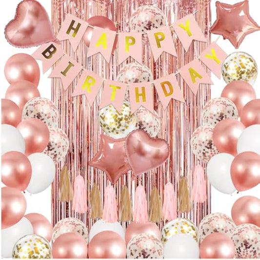 Rose Gold Birthday Party Decorations Kit, Confetti Foil Rose Gold Ball