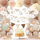 Birthday Decorations for Women - Beige & Cream Balloons, Boho Party Banner
