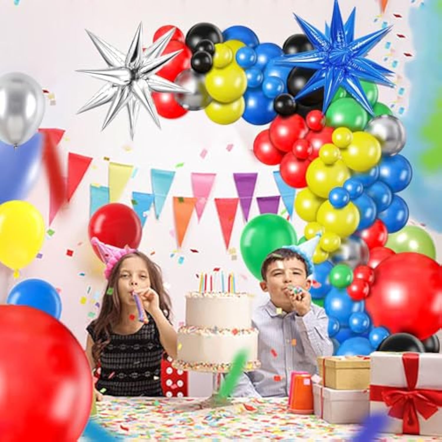 97pcs Black, Red, Blue & Green Balloon Garland Kit for Carnival Game Party Decor