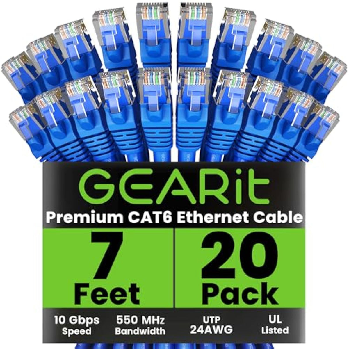 GearIT Cat 6 Ethernet Cable 7 ft (20-Pack) - Cat6 Patch Cable, Cat 6 Patch Cab
