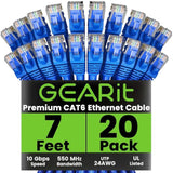 GearIT Cat 6 Ethernet Cable 7 ft (20-Pack) - Cat6 Patch Cable, Cat 6 Patch Cab