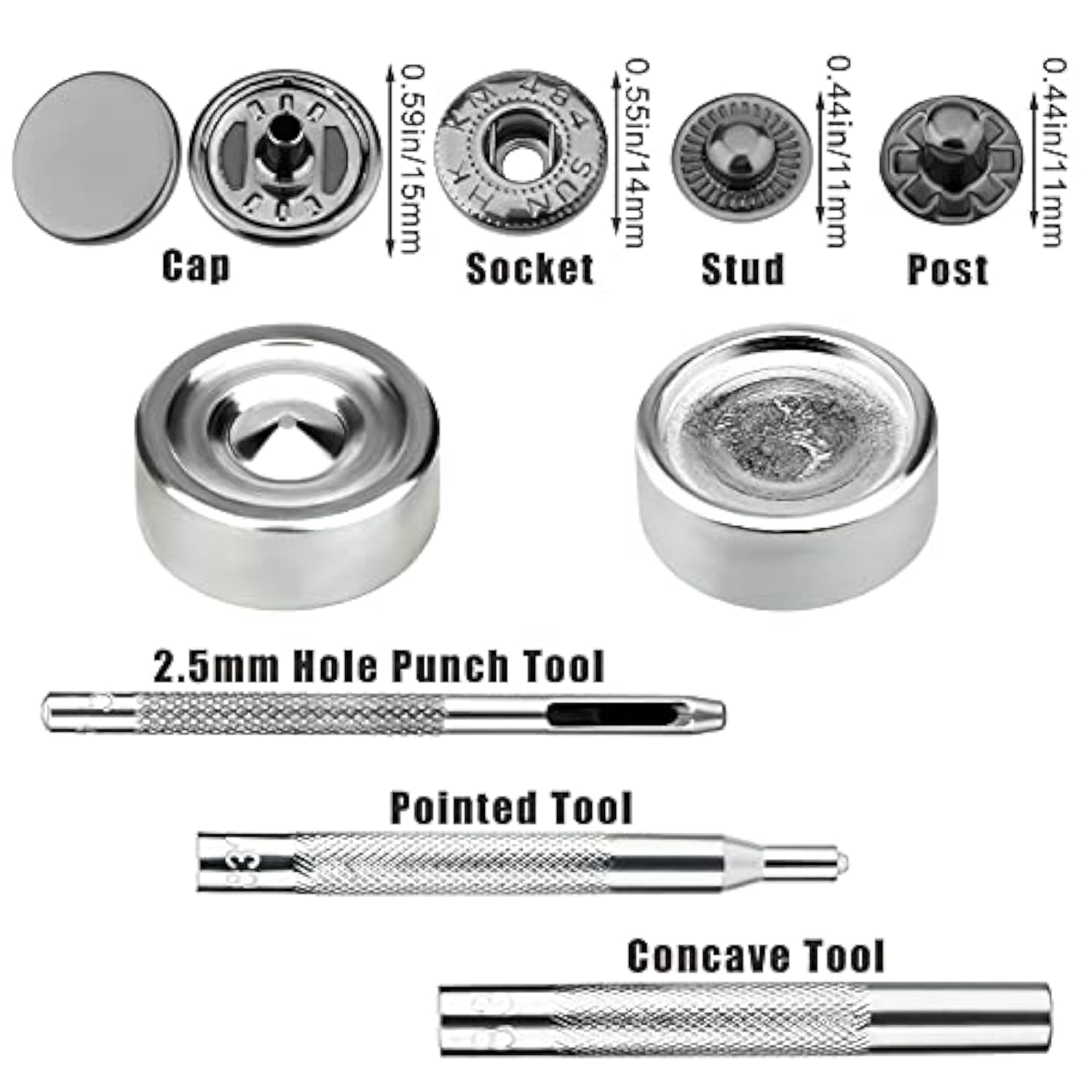 12 Sets 15Mm Snap Buttons Fastener Kit No Sew Removable Metal Heavy Du