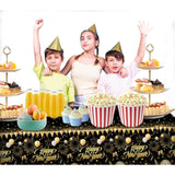 6Pcs Black Gold Happy New Year Tablecloth 108x54in Disposable Party Decor