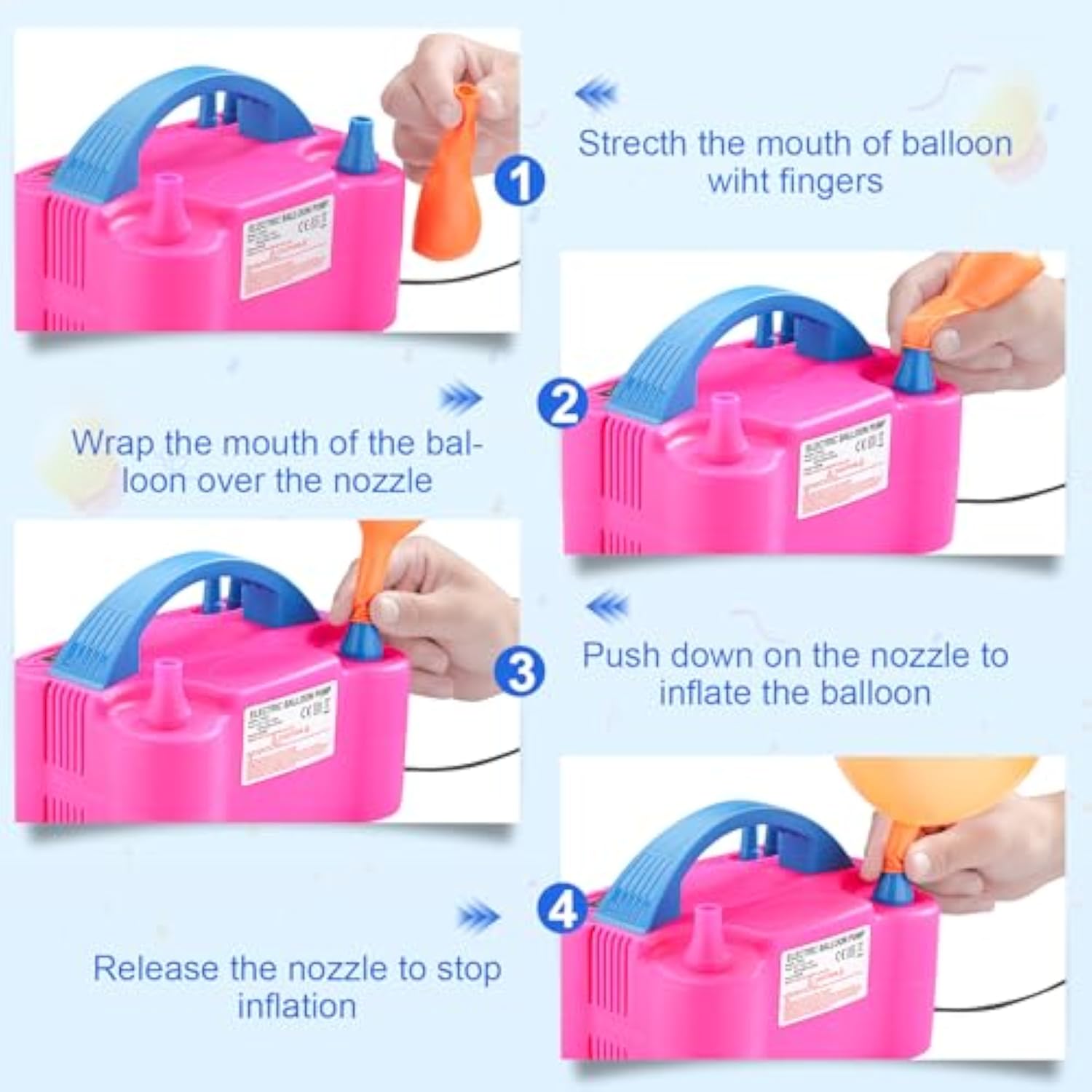 Balloon Pump Electric, Portable Automatic Dual Nozzle Inflator 110V 600W With Tying Tools For Birthday Gender Reveal Baby Shower Balloons Party Decorations