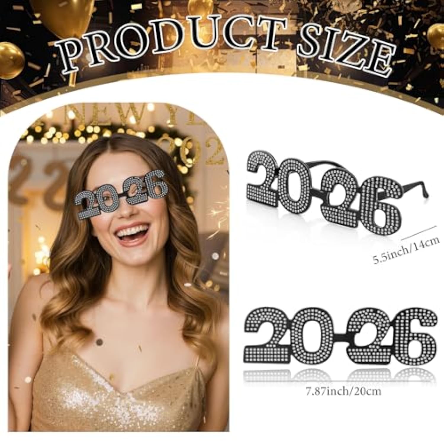 2026 Number Glasses Black Diamond Plastic for New Year Party Photo Props