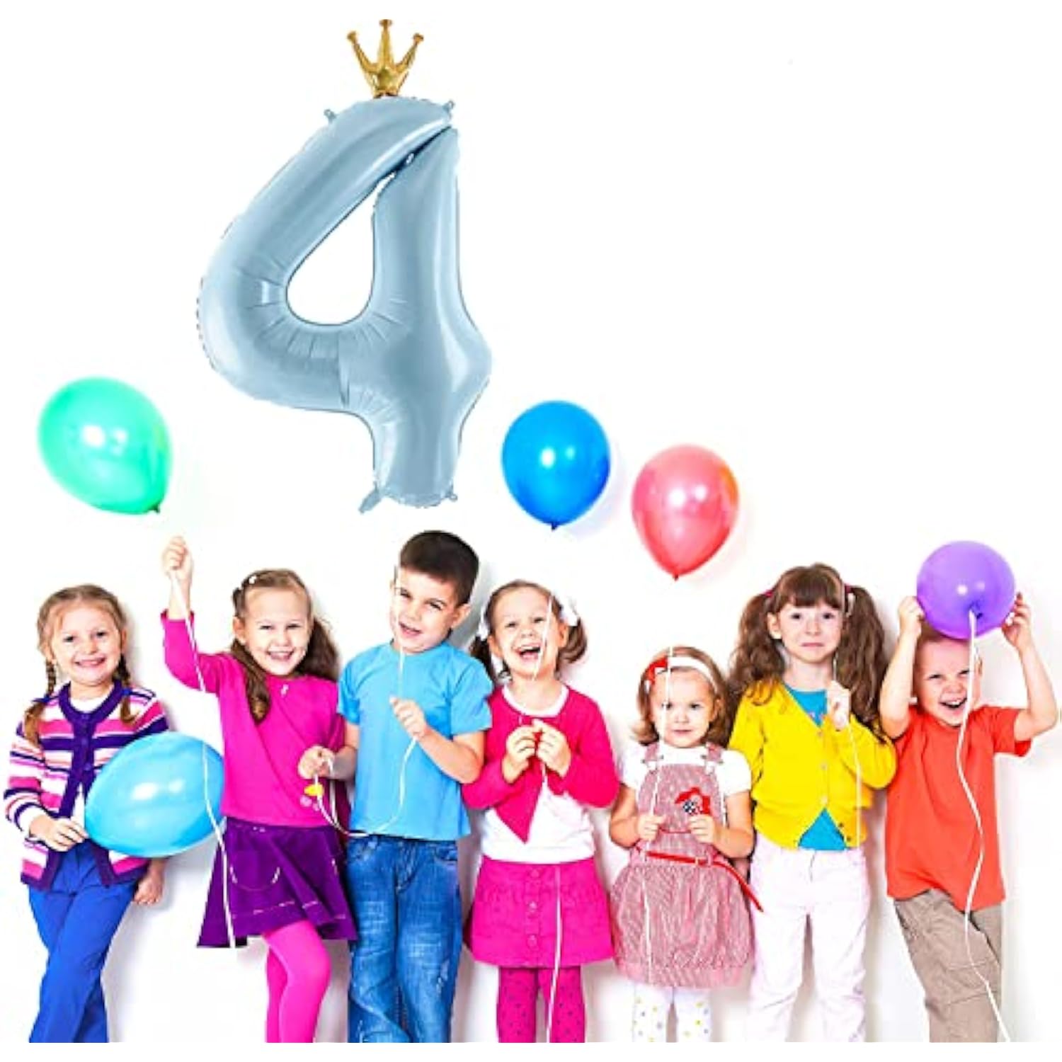 Number 4 Balloon With Crown, Large Number Balloons 40 Inch, 4Th Birthday Party Decorations Supplies 4 Year Old Birthday Sign Decor, Blue