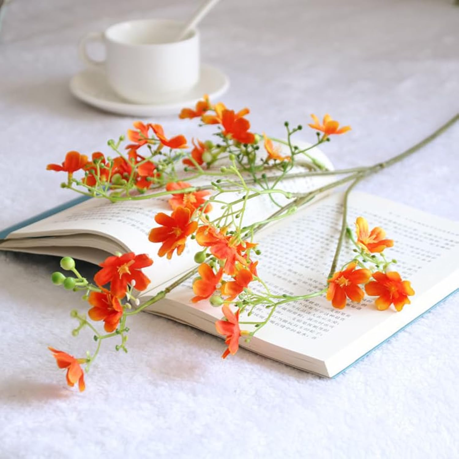 8 Pcs Silk Flowers With Long Stems Artificial Flower For Tall Vase 26.4'' Orange Artificial Flowers Bouquet Uv Resistant Plastic Plants For Home Wedding Indoor Outdoor Decoration