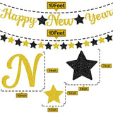 10ft Pre-Strung Gold Glitter "Happy New Year" Banner No-DIY 2026 NYE Sign