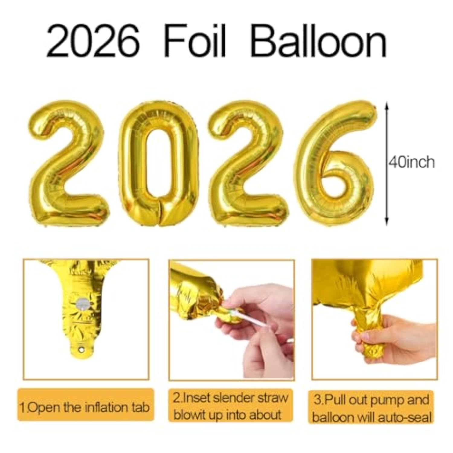 40 Inch 2026 Gold Number Balloons for New Year Party and Celebrations