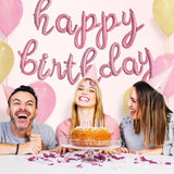 Light Pink Cursive Happy Birthday Foil Balloons – Party Banner for Kids & Adults Decor