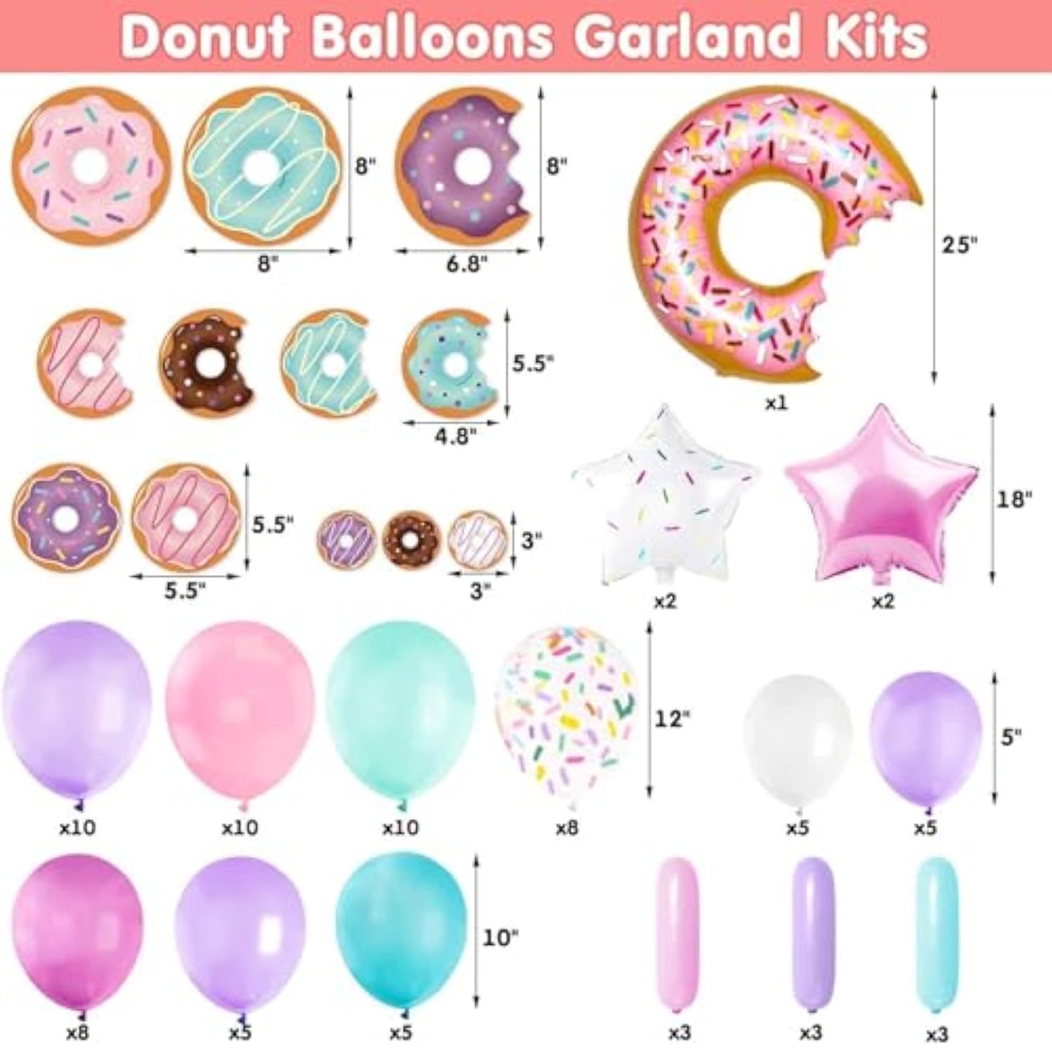 Donut Balloons Garland Pastel Decoration Kits 100 Pcs Sprinkles Confet
