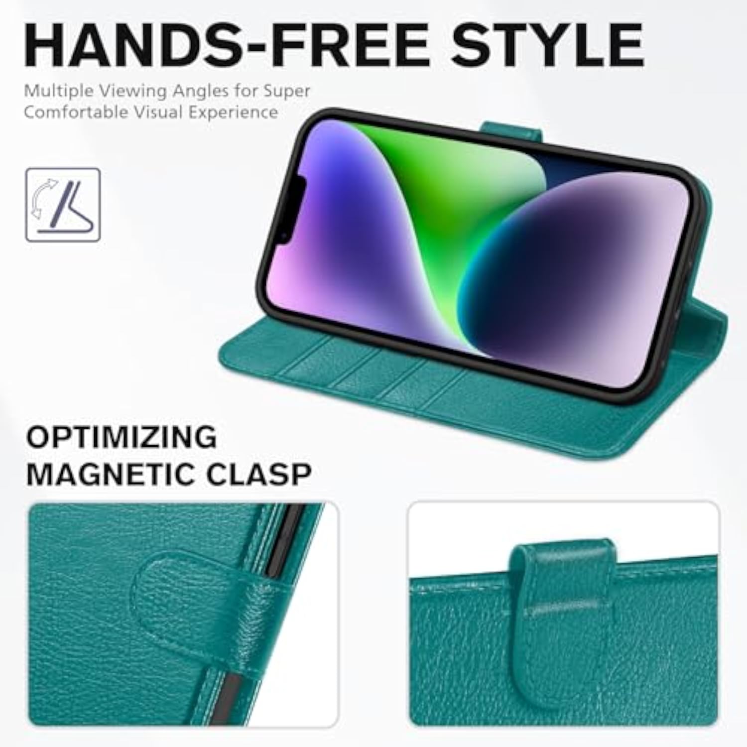 TUCCH Wallet Case for iPhone 14 (6.1") 2022, 4 Card Holders, Cyan