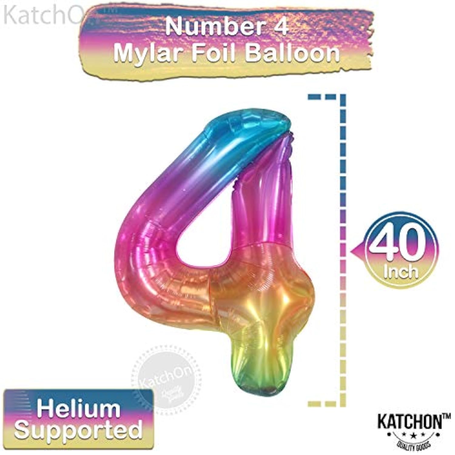 , Giant Rainbow 4 Balloon Number - 40 Inch | Number 4 Balloons For Birthdays | 4 Year Old Balloon For 4Th Tie Dye Birthday Decorations Girl | 4 Number Balloons For Anniversary Decorations