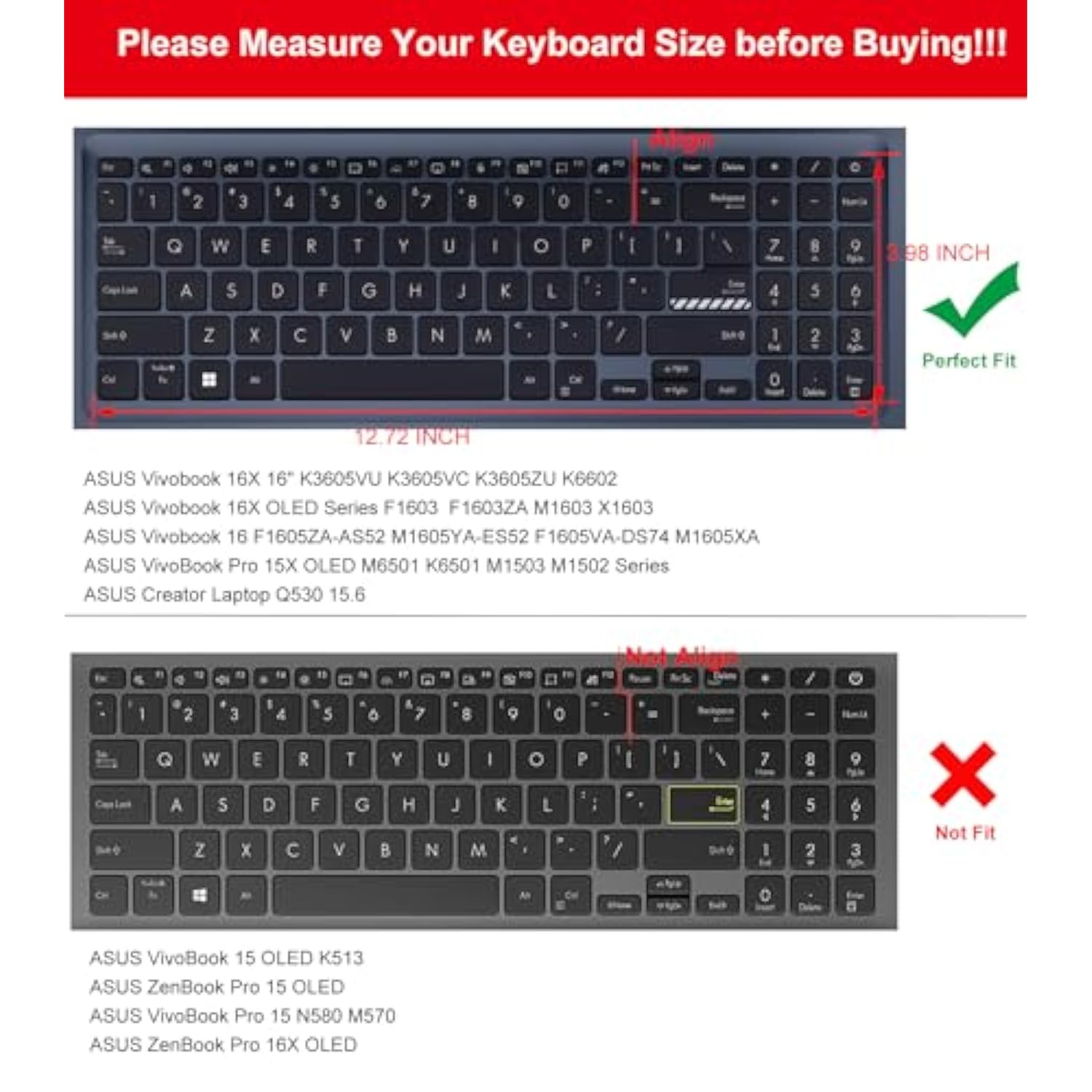 2Pcs Keyboard Cover For Asus Vivobook Pro 15 Oled 15.6" M3500 K3500 M6500 - Vi