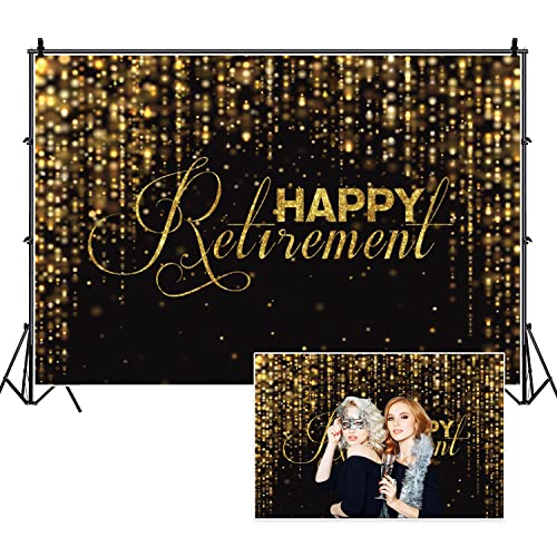 10x8ft Happy Retirement Backdrop Black and Gold Retirement Banner for Men Party Photography Background Gold Glitters Celebrate Party Decorations Photo Studio Props Banner Supplies Wallpaper