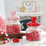 Valentines Day Decorations -2 Pcs Glass Jars With Ceramic Heart Lid-Valentines Glass Storage For Chocolate Candy Sweets Gift Table Party Centerpieces Decor