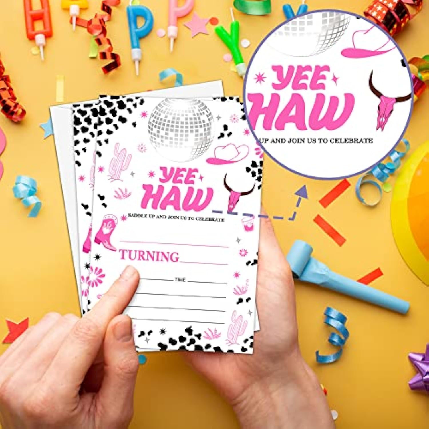 Space Cowgirl Birthday Party Invitation, Pink Disco Cowgirl Themed Fill-In Invites, 20 Invitations With Envelopes (4" X 6"), Adults Nashville Rodeo Party Favors Decorations And Supplies -42