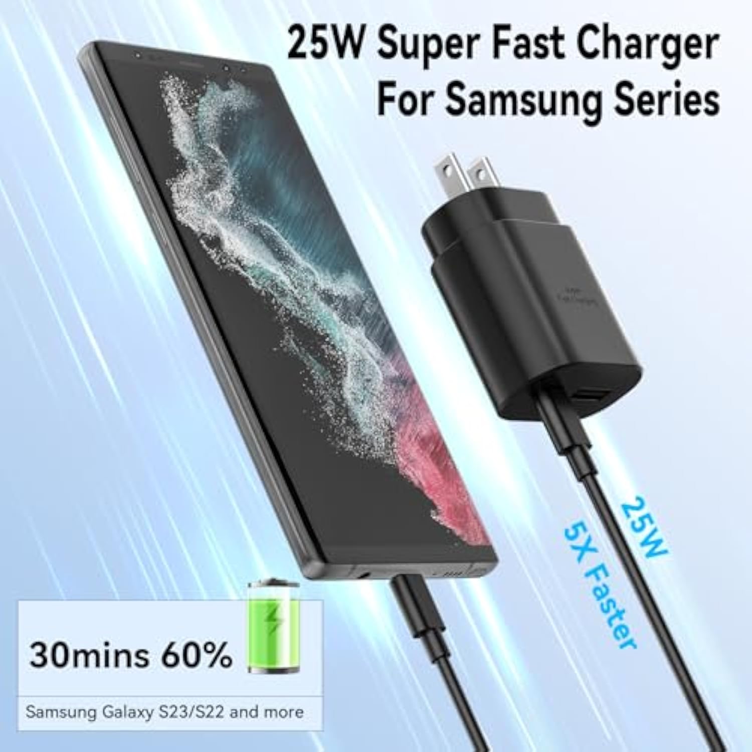 Samsung 25W Usb C Fast Charger, Dual Port C Charger With 6Ft Cable For Samsung Galaxy S23/S22/S20/S21 Ultra Plus, Note 20/Note 10 Plus, Pps Charging