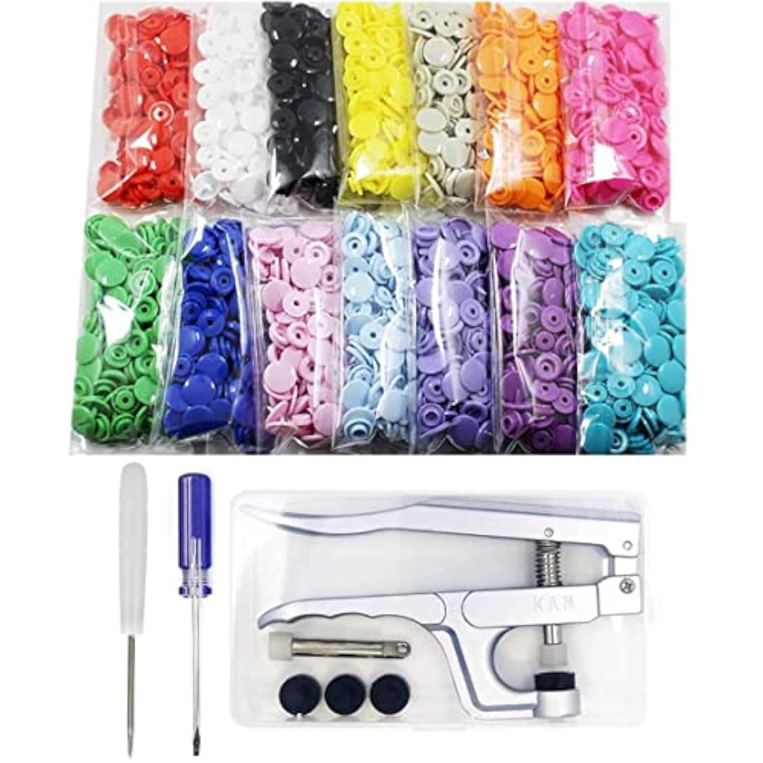 Kam Snaps Buttons And Snap Pliers Set, 420 Sets 14-Colors Starter Fast