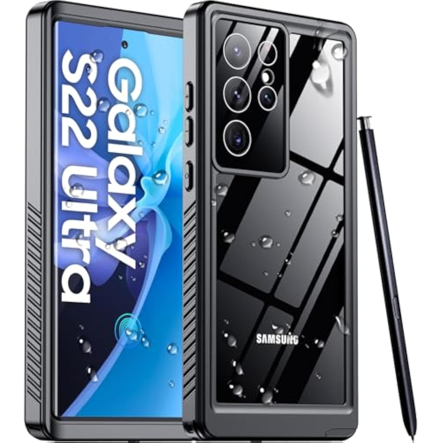 Designed For Samsung Galaxy S22 Ultra Case,Waterproof Built-In Lens & Screen Protector [Full Body Shockproof][Military Drop Proof][Ip68 Underwater] Phone Case For S22 Ultra 5G-Black (2022)