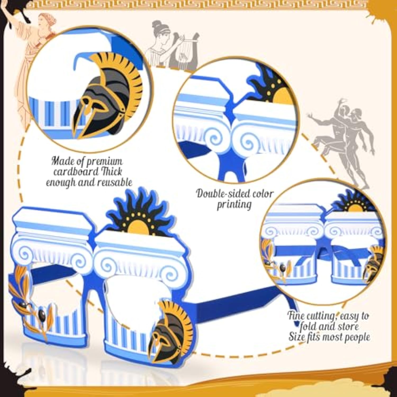 36 Pcs Greek Mythology Decor Ancient Greece Theme Eyeglasses Paper Glasses Frame Greece Photo Booth Props Greek Party Favors Toga Decorations For Greece God Birthday Party Supplies