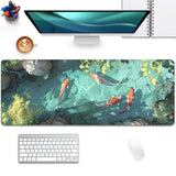 Japanese Koi Carp Fish Desk Pad Mouse Pad,Large Gaming Mouse Mat With Stitched Edges,Non-Slip Rubber Base Mouse Mat For Office,Computer,Keyboard,Laptop And Home Desk Mat(31.5X11.8 In)