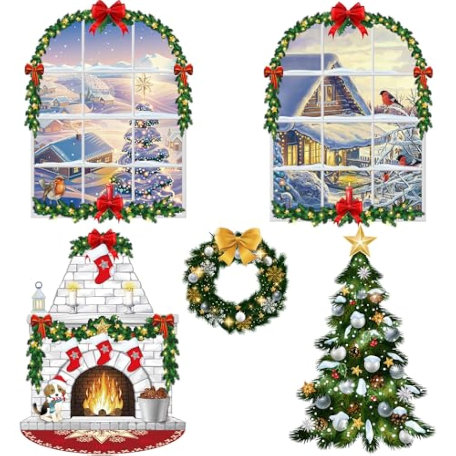 Christmas Wall Decor Fireplace Backdrop Decorations Photo Background Window Winter Christmas Tree Wreath Backdrop For Home Halloween Birthday Party Decor(Trendy)
