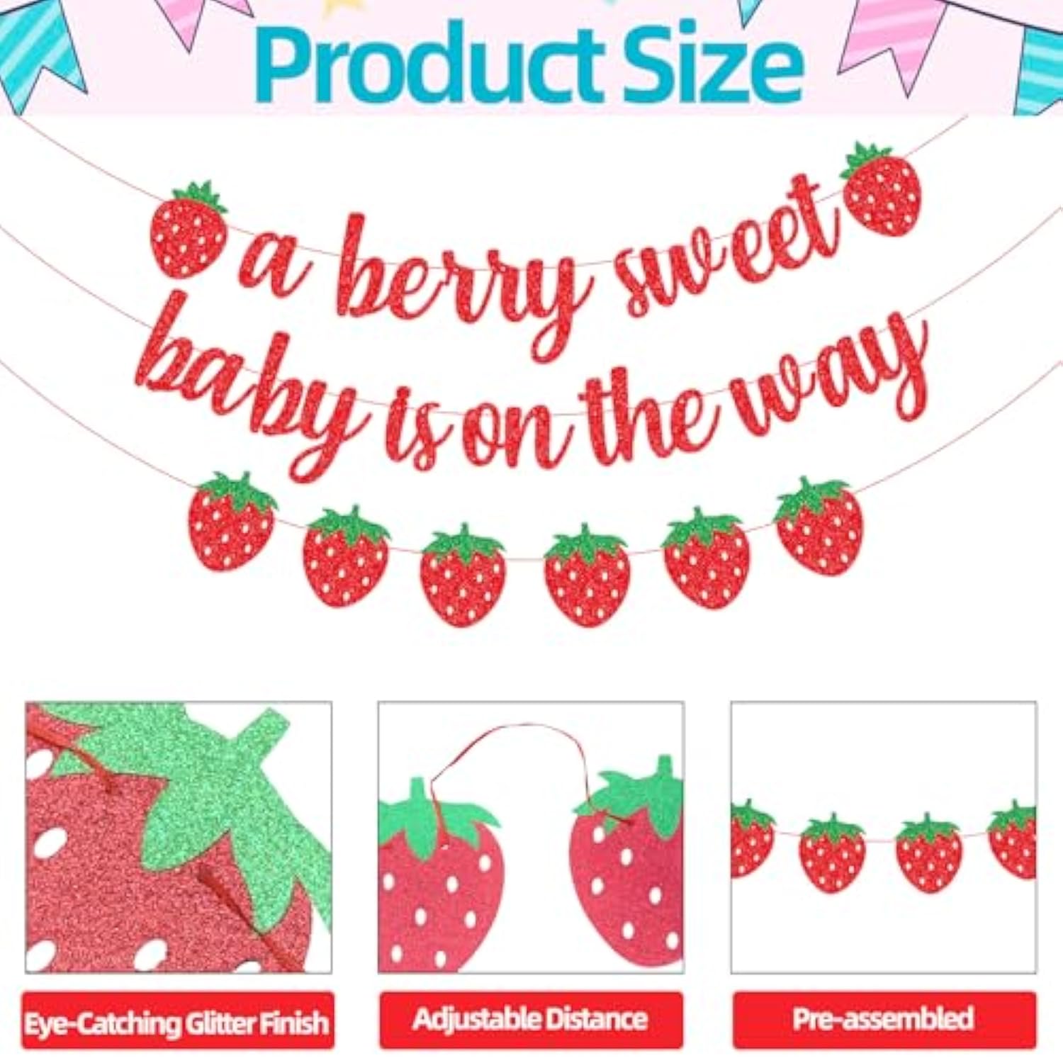 A Berry Sweet Baby Is On The Way Banner With Strawberry Garland, Berry Fruit Themed Baby Shower Gender Reveal Decorations, Summer Garland Photo Prop For Indoor Outdoor Welcome Baby Party Supplies