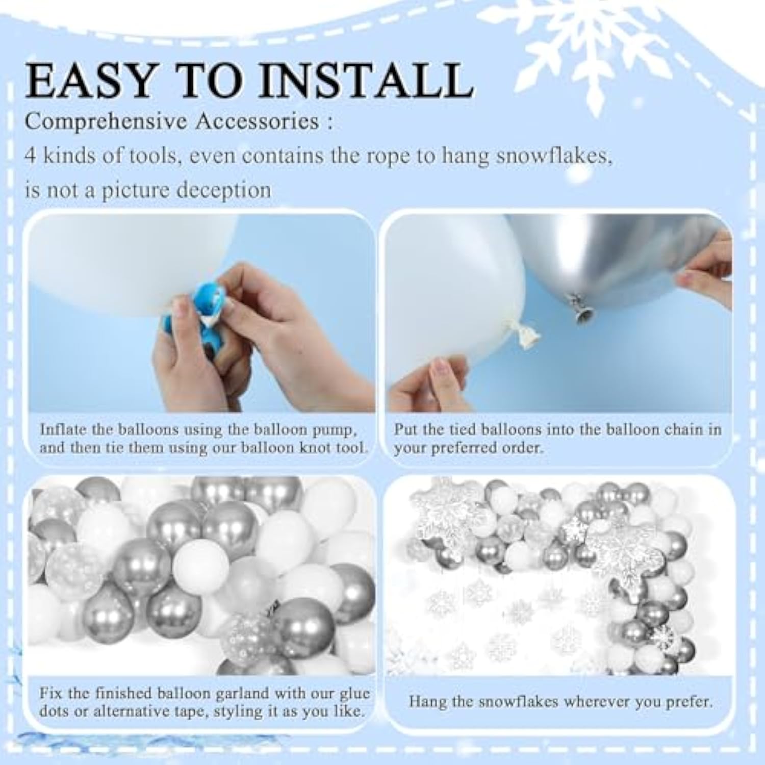 White Silver Snowflake Balloons Garland Arch Kit Metallic White Silver Confetti Latex Balloons With Clear Snowflake Decor For Winter Wonderland Christmas Baby Shower Birthday Party Decorations