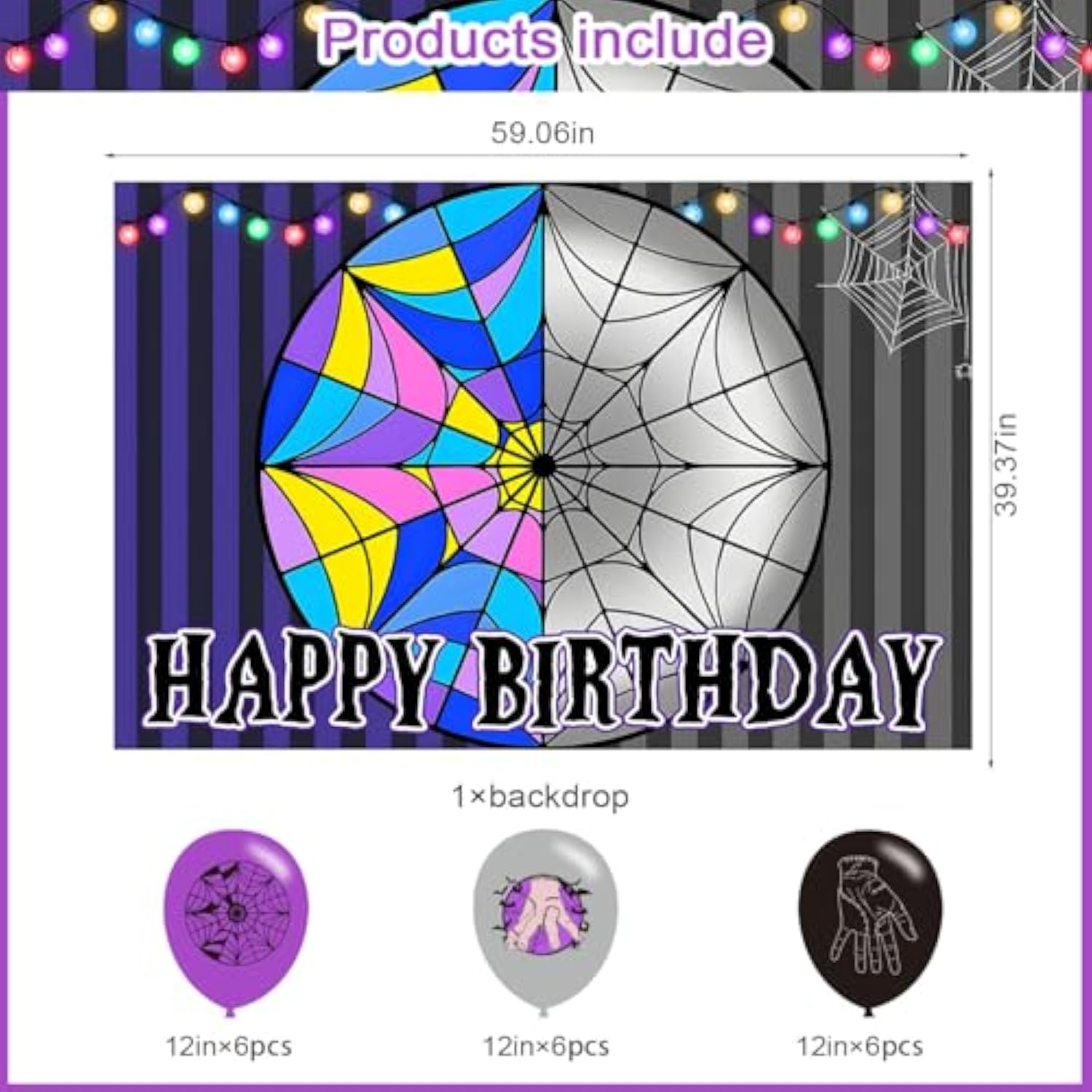 Wednesday Birthday Party Supplies, Cartoon Wednesday Family Party Favors, Cartoon Party Decorations Include Backdrop, Balloons