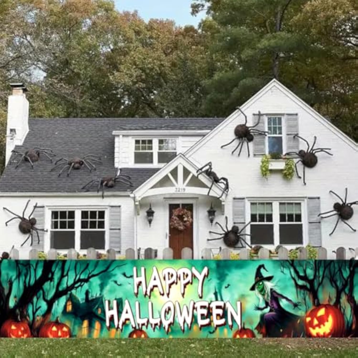 Happy Halloween Banner Large 120x20 Inch Green Yard Sign Outdoor Party Decor