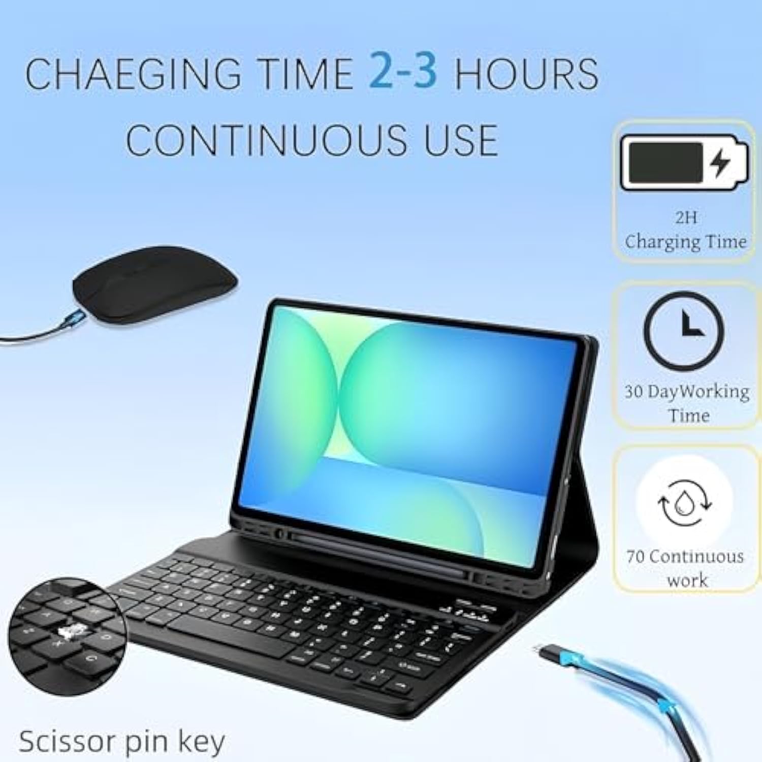 Keyboard Case For Samsung Galaxy Tab A9 Plus/A9 11’’ 2023, Samsung A9 Plus Tablet Case With Pen Slot Detachable Wireless Bluetooth Keyboard With Mouse (Sm-X210/X216/X218) -(Black)