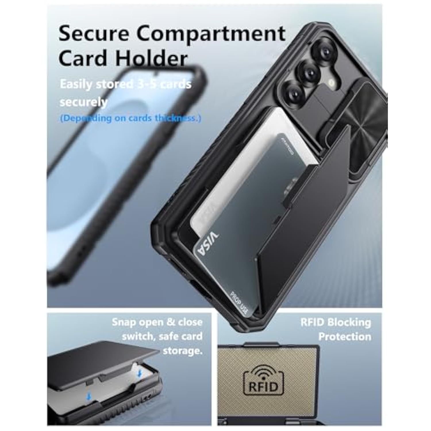 Samsung Galaxy S25+ Plus Wallet Case, RFID Blocking, Card Holder, Military Protection