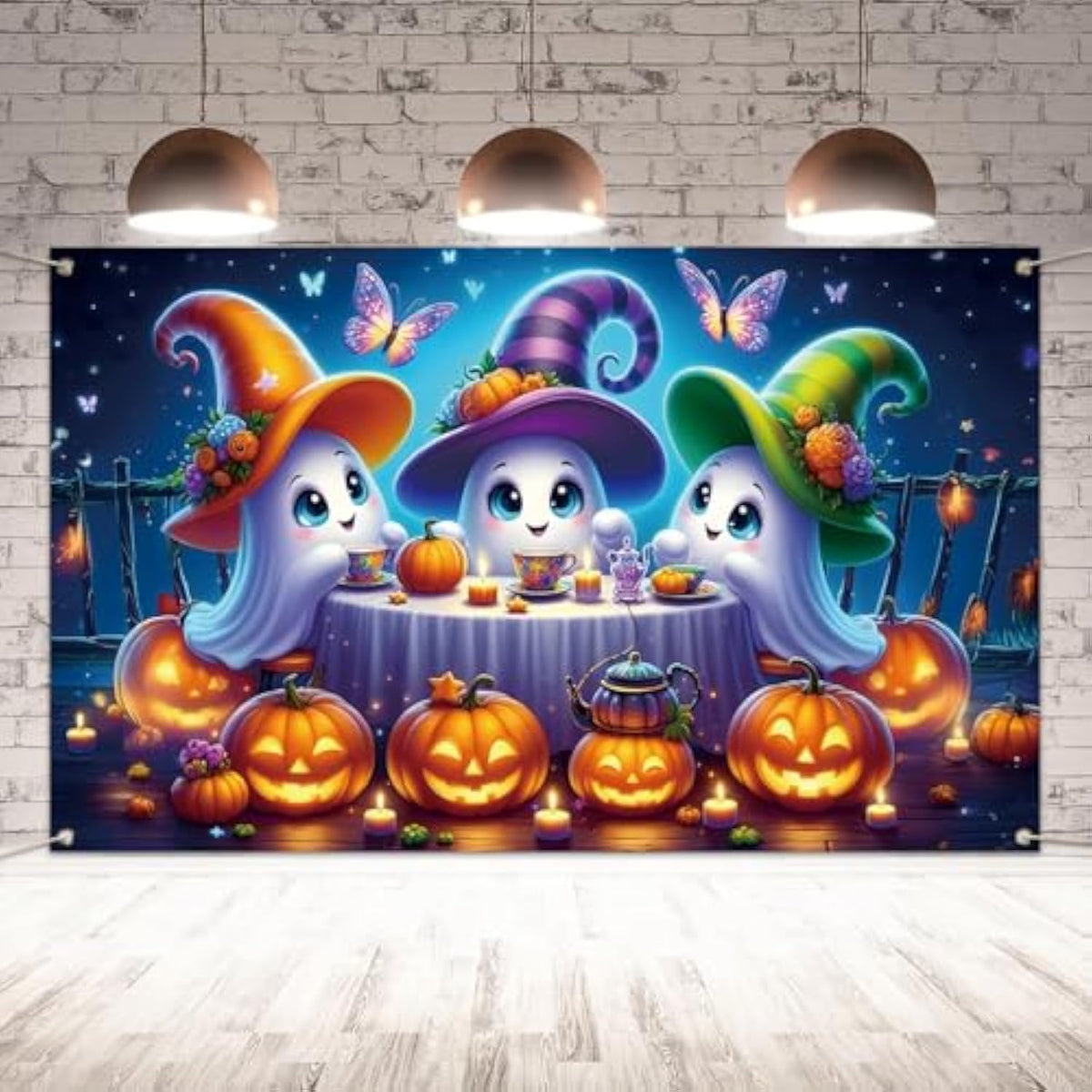 Halloween Photo Backdrop Cute Ghost Tea Party Tapestry Decor for Home Party Supplies