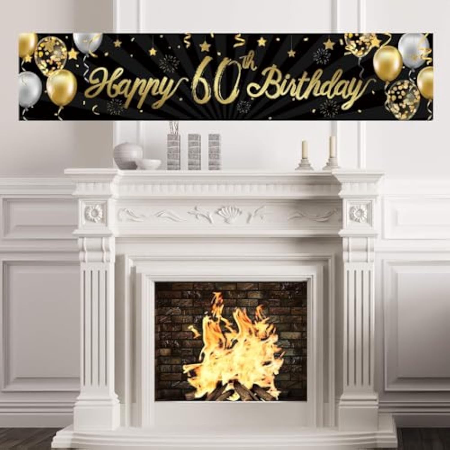Happy 60Th Birthday Banner Black Gold Glitter 60 Years Anniversary Party Backdrop