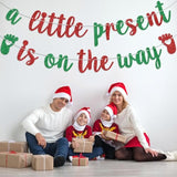 Red Glitter A Little Present Is On The Way Banner Christmas Baby Shower Decor
