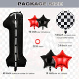 Race Car Birthday Balloon Set: Racetrack Number 1, Checkered & Star Balloons