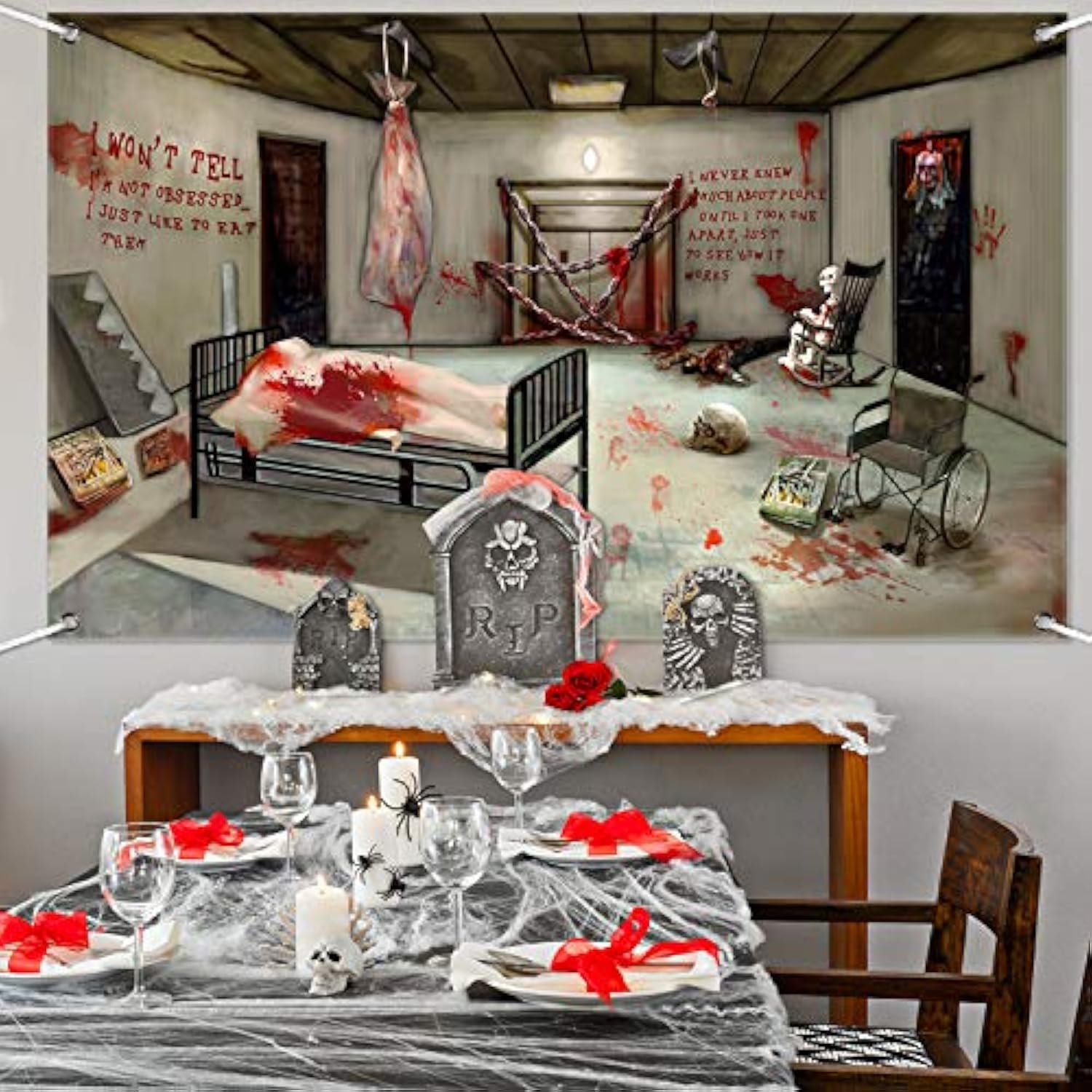 Halloween Photography Backdrop Mural with Witches Tomb Pumpkins Bats Spider Party Decor