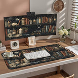 Mystic Grimoire Desk Mat - Black Cat On Bookshelf Large Mouse Pad- Gothic Library With Skull Bottles Extended Desk Pad- Dark Academia Starry Night Xl Mouse Pad For Gaming Study Work 31.5 * 15.7In