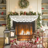 White Christmas Fireplace Mantel Cover – Lace Reindeer Snowflake Mantle Scarf Garland Runner Decor - Xmas Fireplace Decorations For Living Room – Winter Holiday Birch Tree Snow Woodland Mantel Scarf